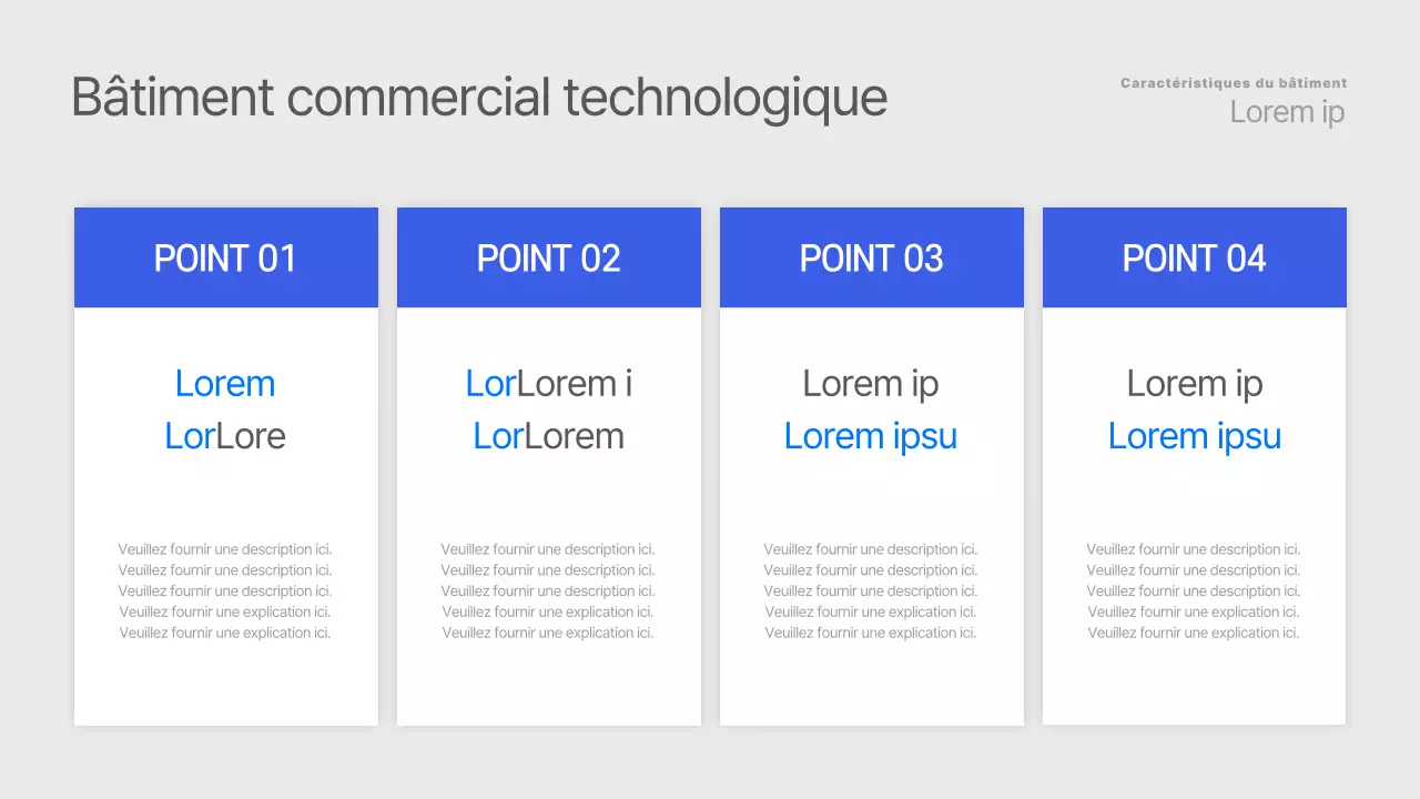Une simple liste de biens immobiliers en bleu et gris