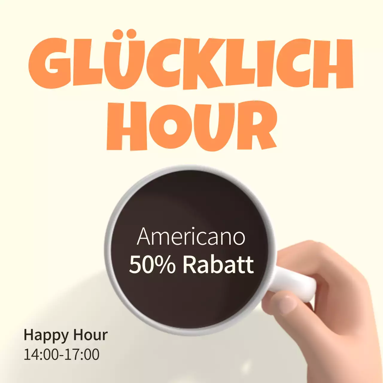 Eine einfache gelb-orangefarbene Werbung für ein Café