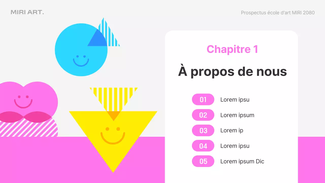 Présentation de l'école d'art rose et bleu clair