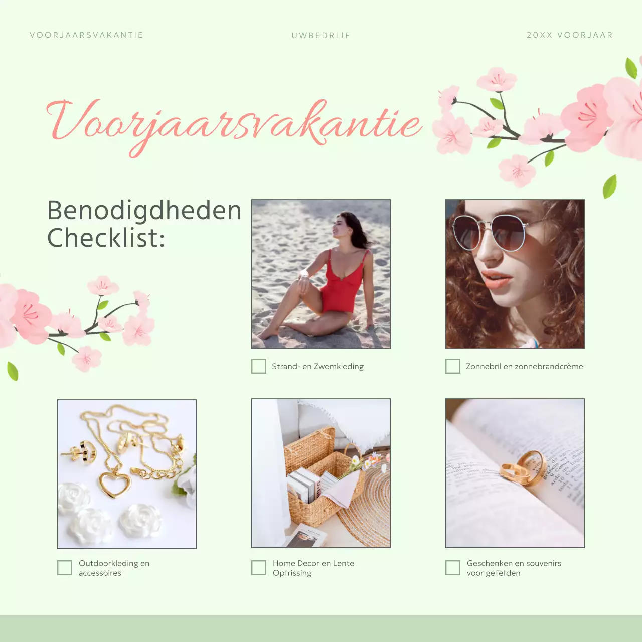 Groen en Roze Elegante Voorjaarsuitverkoop Promotie