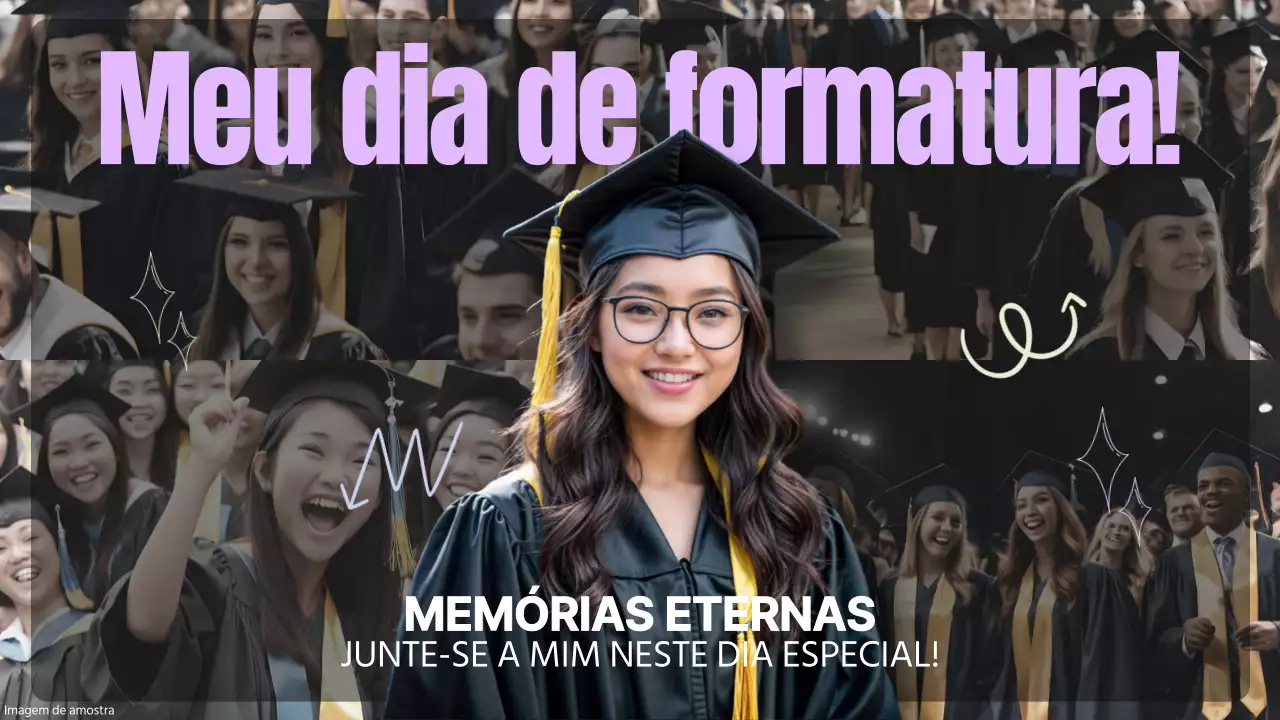 Introdução ao dia da formatura moderno em roxo e preto