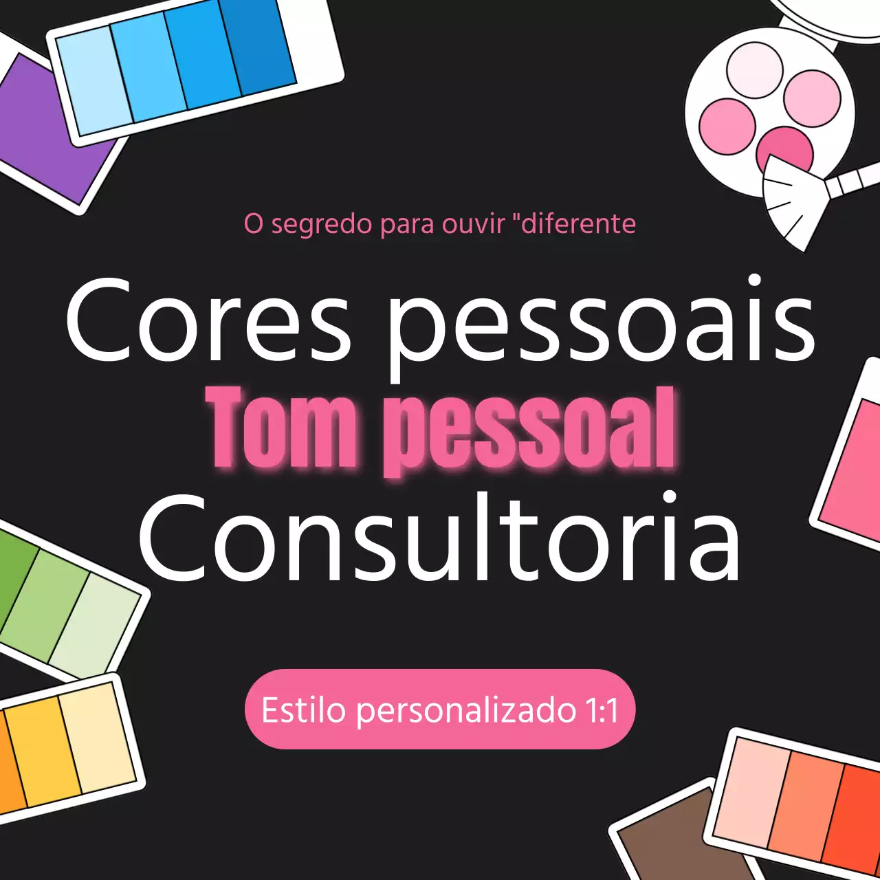 Anúncio kitsch de consultoria de cor pessoal em preto e cor-de-rosa