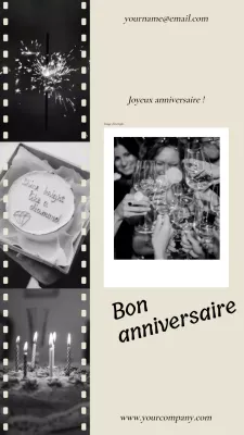 Cadre photo rétro beige et noir Happy Birthday Promotion