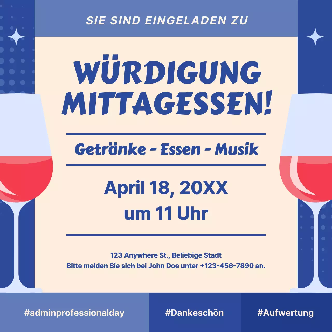 Navy und Beige Moderne Verwaltungsfachleute Tag Mittagessen Party Einladung