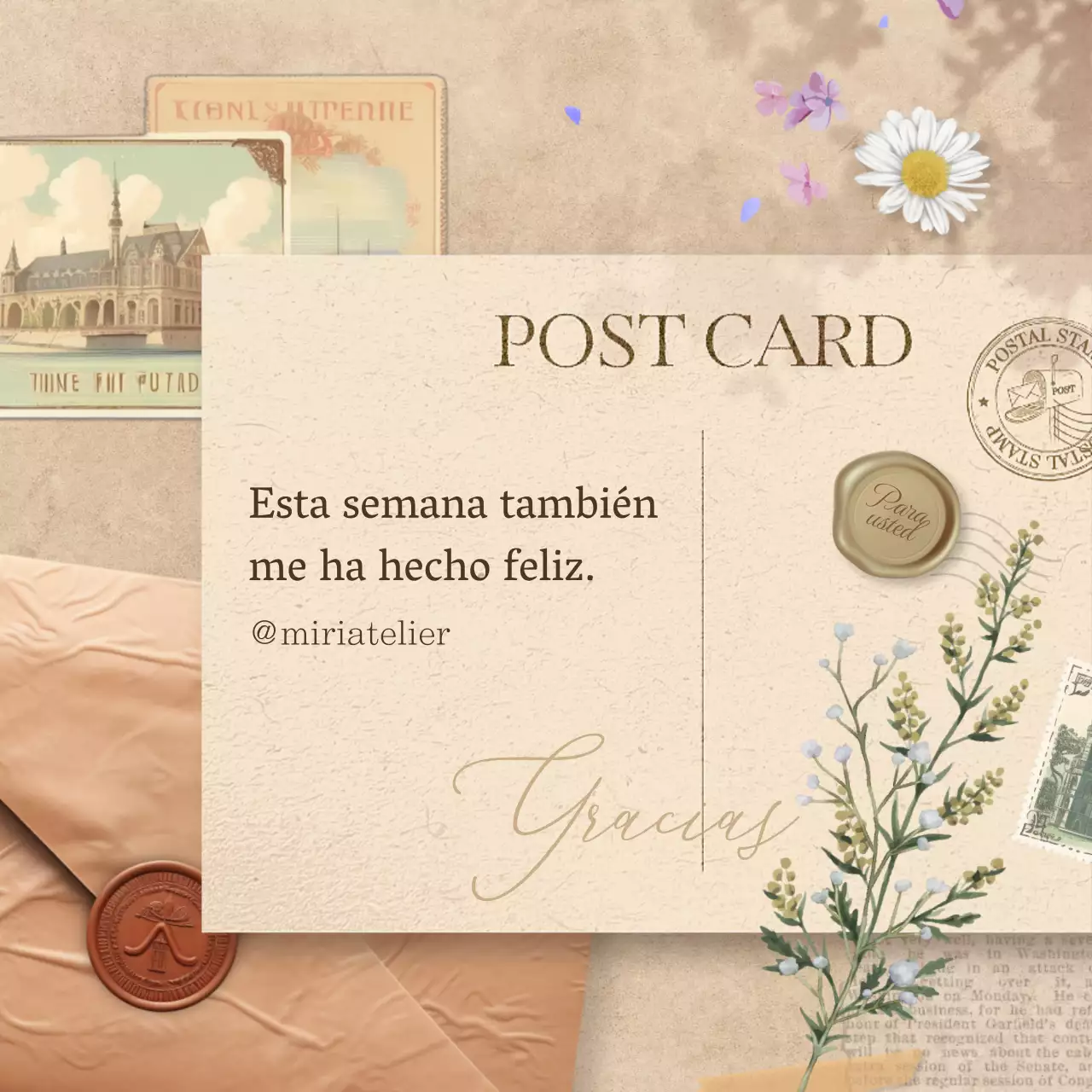 Poste de citas vintage en beige y marrón