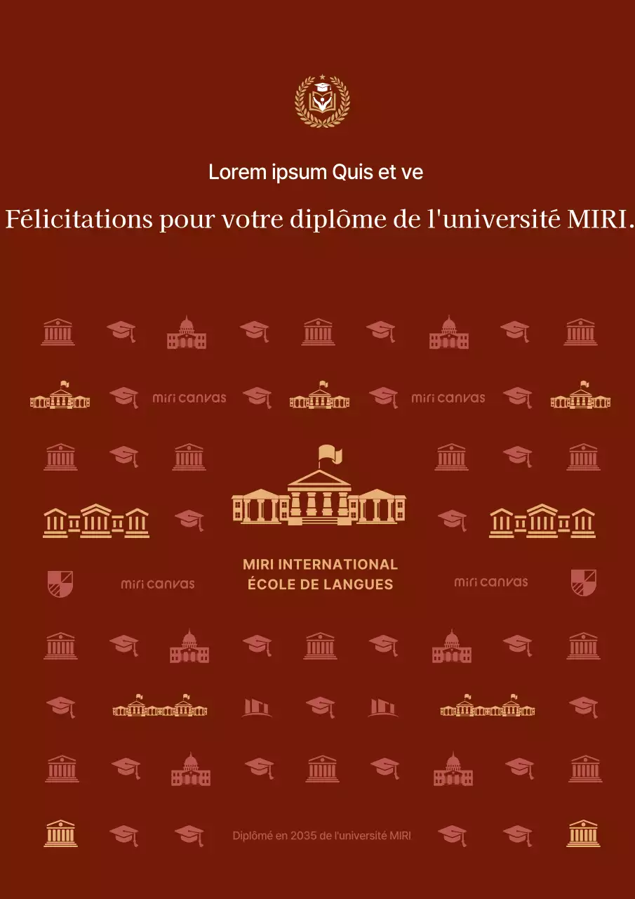 Zone de photomaton pour la célébration de la remise des diplômes d'une école secondaire avec illustration d'un bâtiment scolaire sur fond luxueux rouge