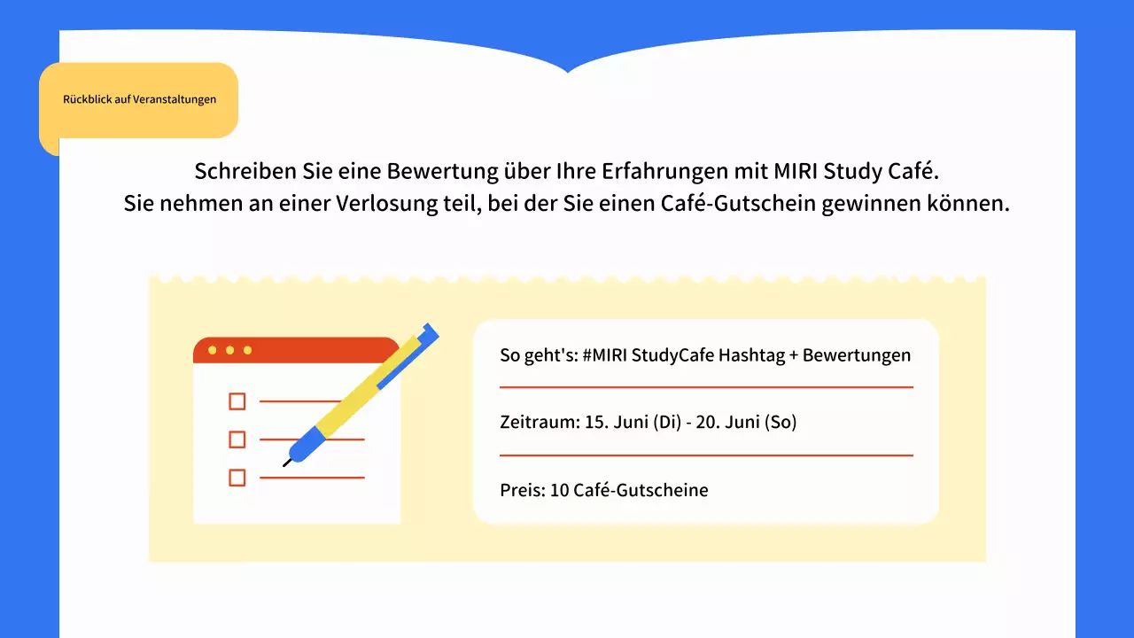 Ankündigung des Blue Study Café