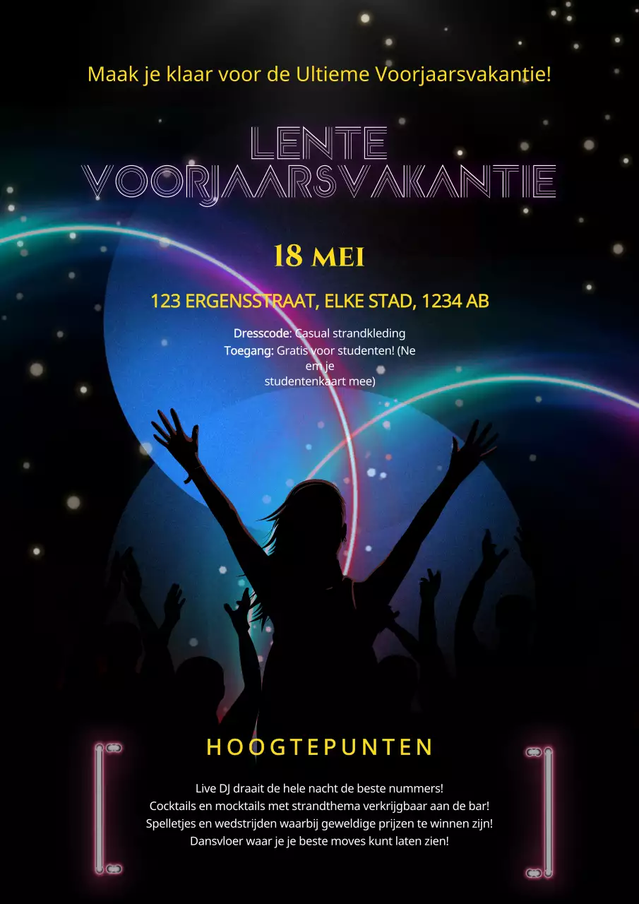 Promoot een zwart en neon modern lentefeest