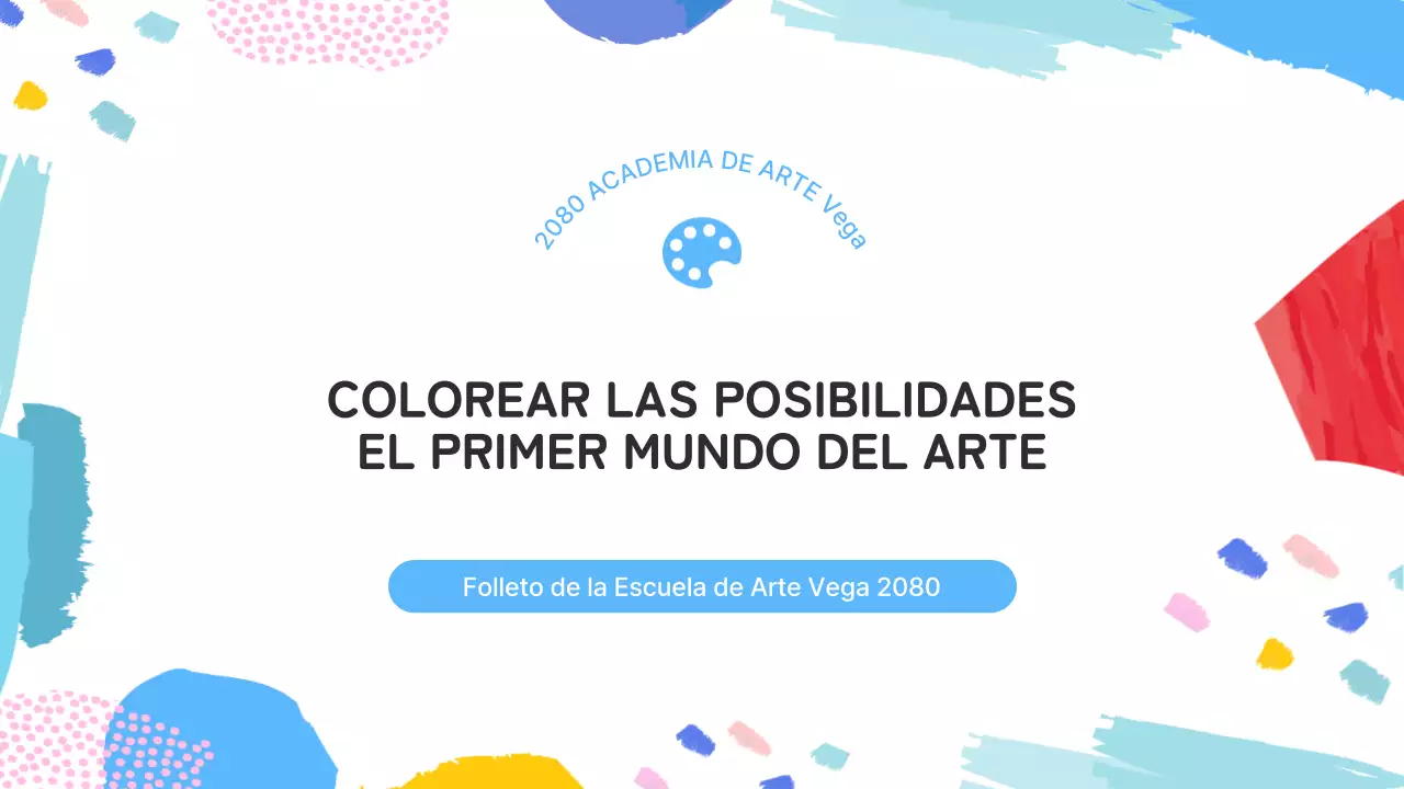 Una introducción azul claro y rosa a una encantadora escuela de arte