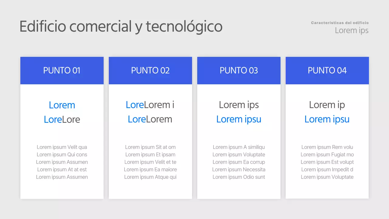 Una simple lista de propiedades en azul y gris