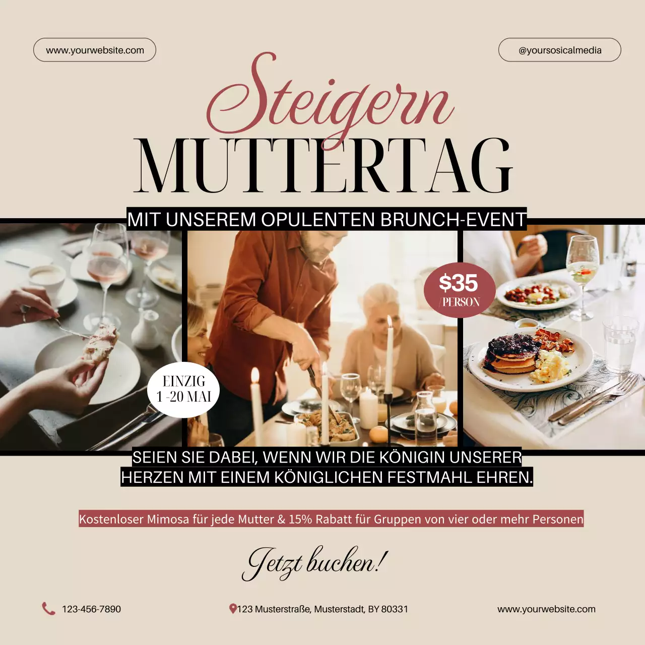 Beige Klassisch Minimal Spezieller Brunch zum Muttertag