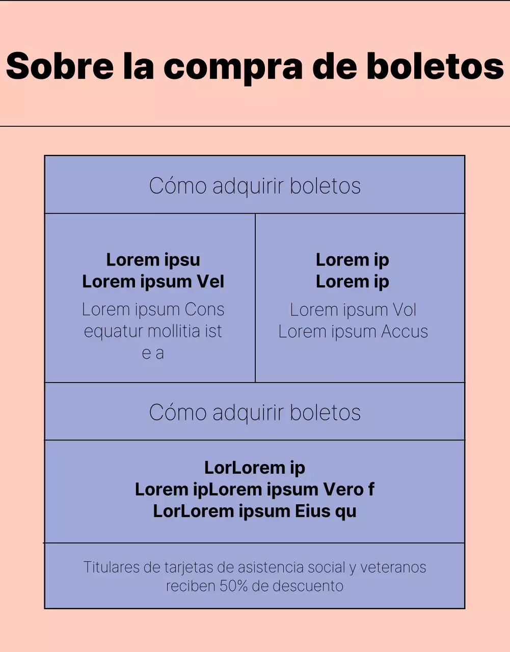 Información sencilla sobre el programa de espectáculos en malva y rosa