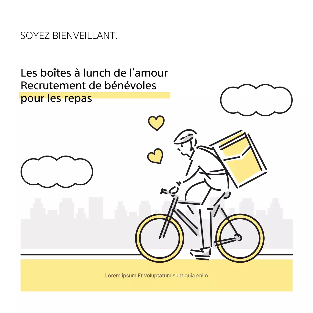 Noir et jaune, promotion minimaliste du recrutement pour les repas