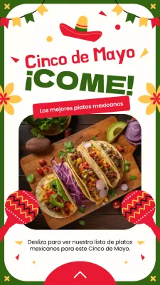 Publicidad moderna verde y roja del Cinco de Mayo