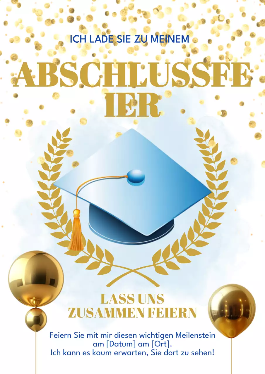 Einfache Einladung zur Abschlussfeier in Blau und Gelb