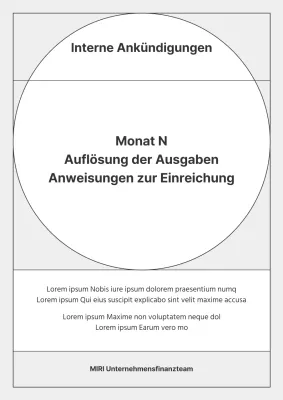 Minimalistische Ausgabenbeschlüsse in Grau und Schwarz für interne Bekanntmachungen