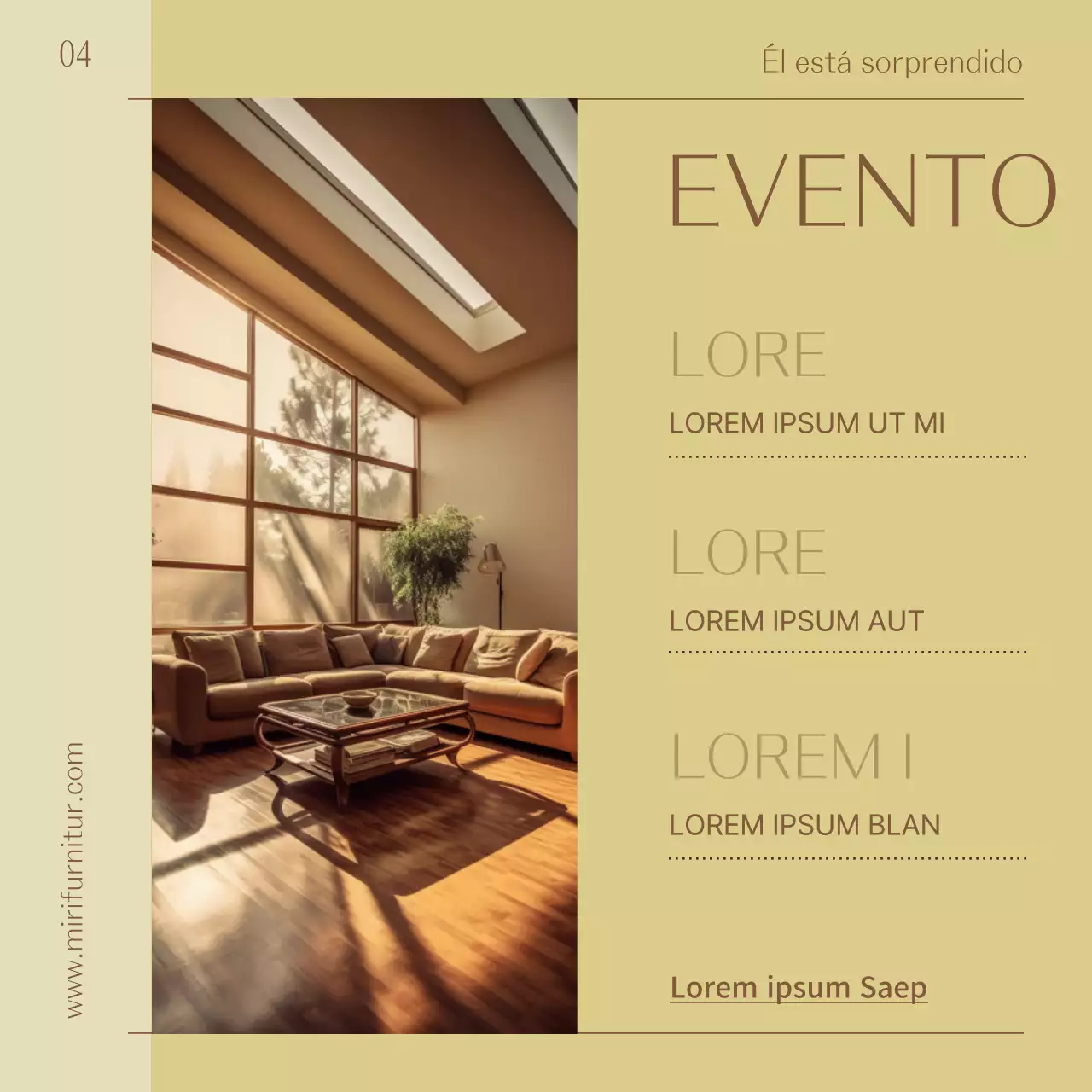 Promocionar un sencillo producto de mobiliario interior en amarillo y marrón