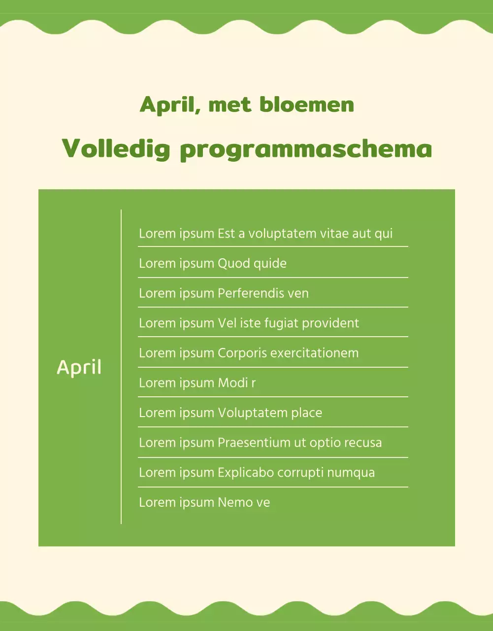 Informatie over het programma van optredens in deze gezellige limoengroene en ivoorkleurige zaal