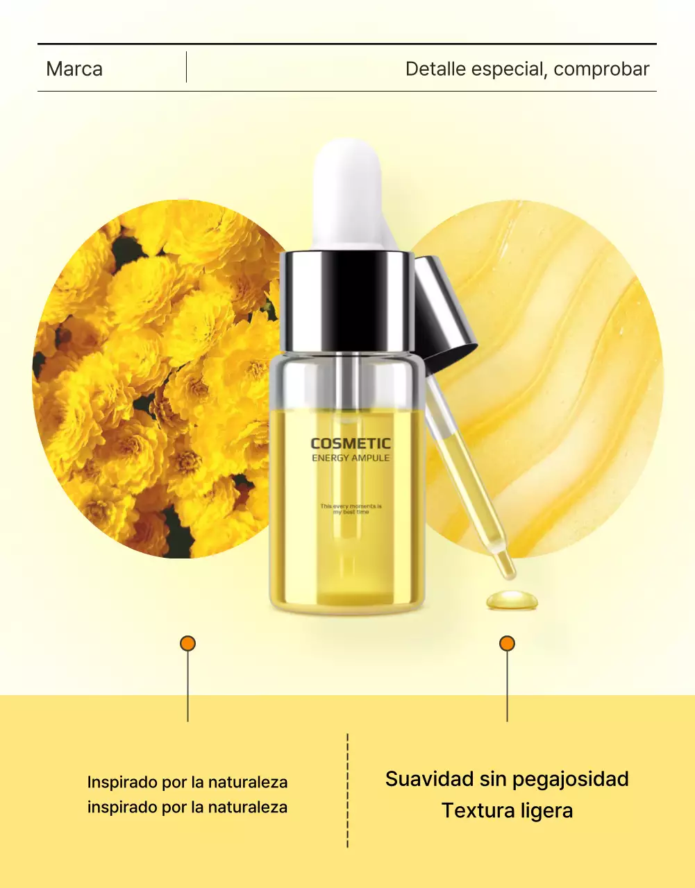 Promover cosméticos sencillos para el cuidado de la piel en amarillo y naranja