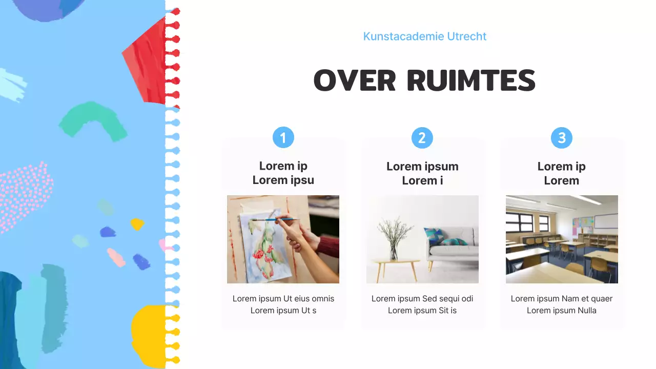 Een lichtblauwe en roze introductie tot een mooie kunstschool