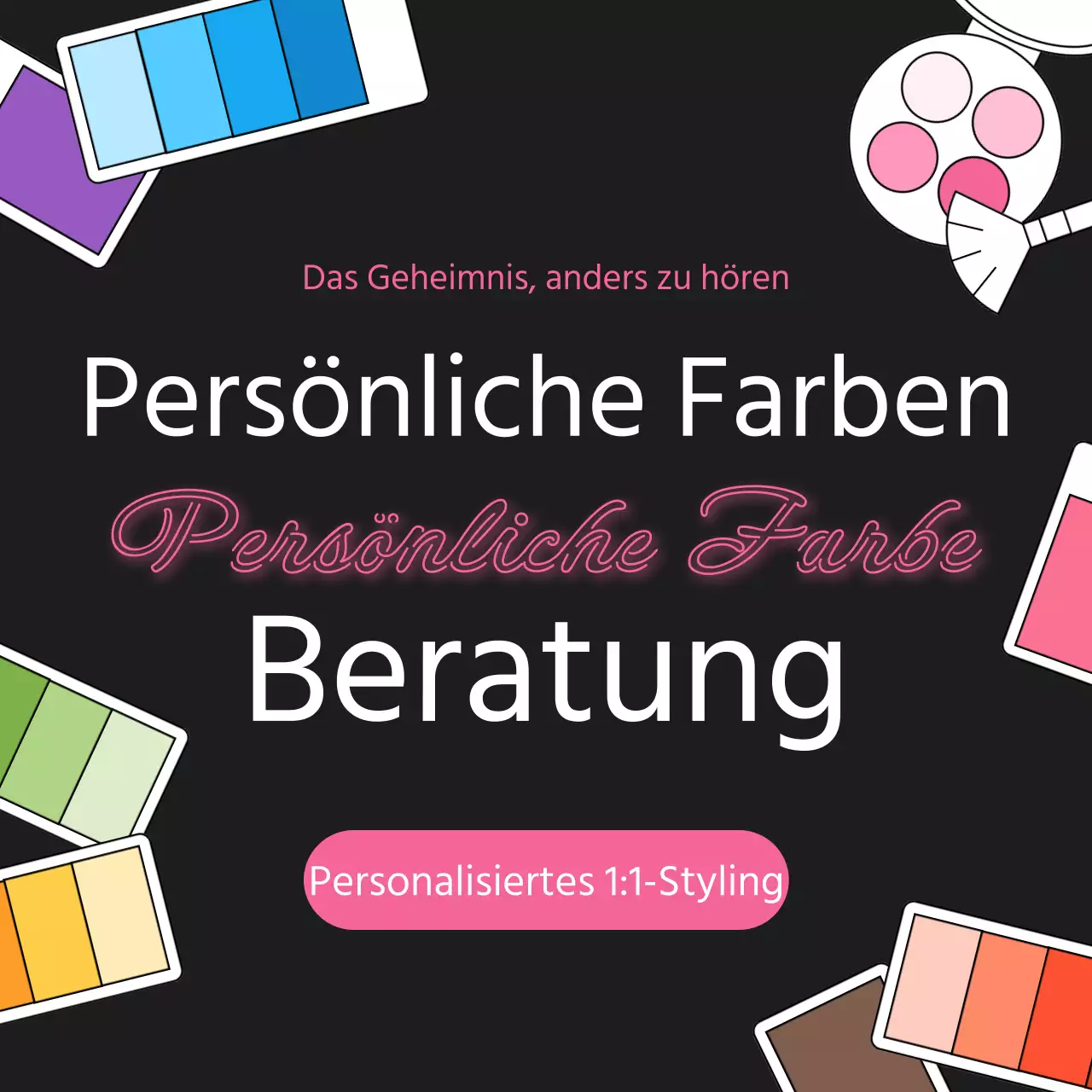 Kitschige persönliche Farbberatungsanzeige in Schwarz und Rosa