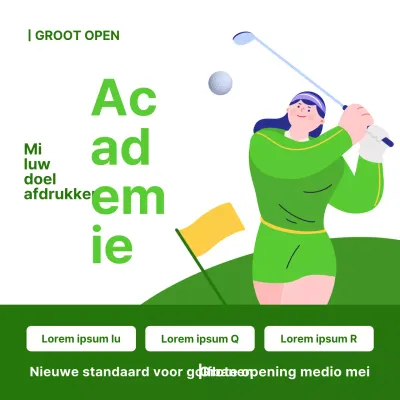 Eenvoudige open advertentie golfacademie in wit en groen