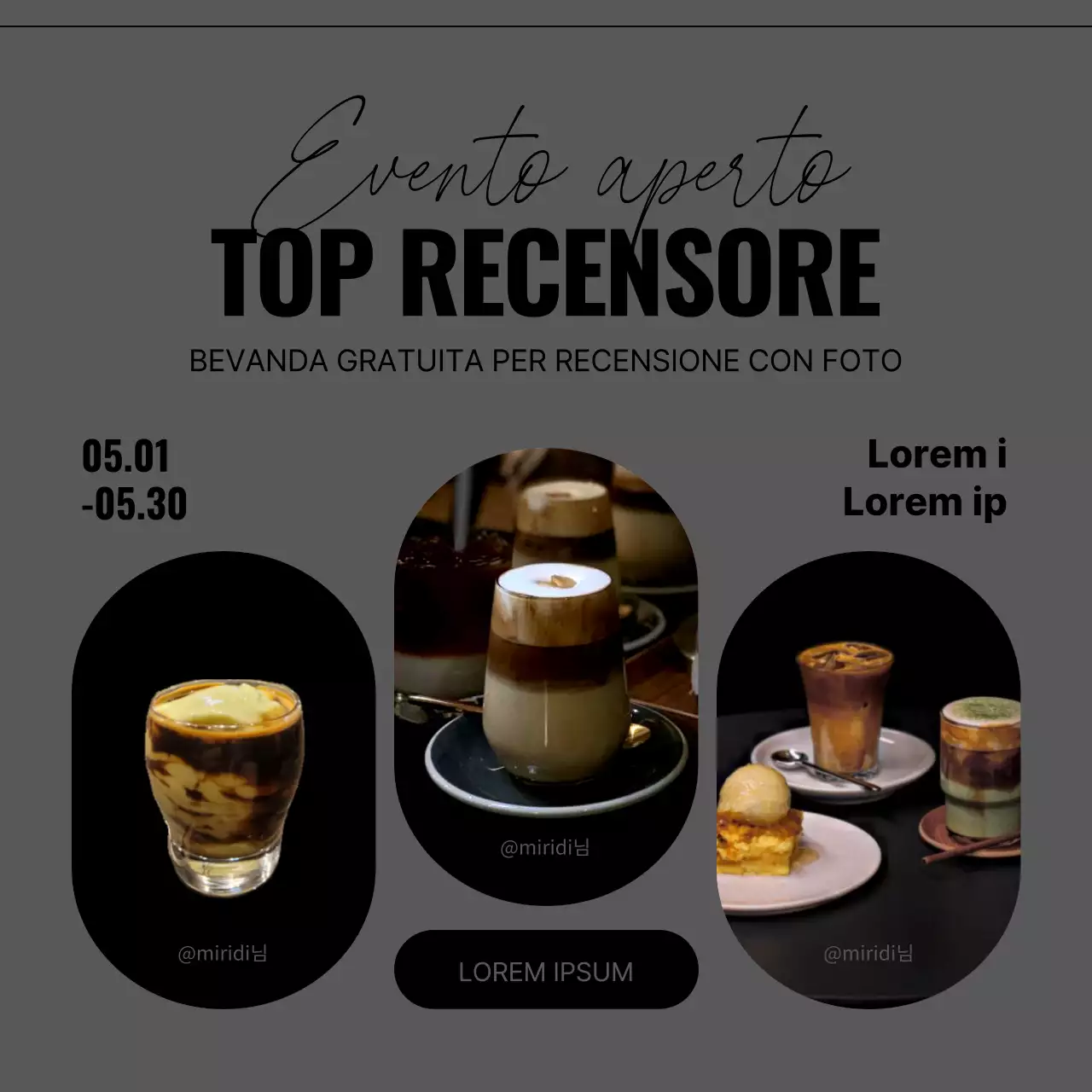 Un caffè semplice nei colori cachi e grigio Informazioni sull'evento