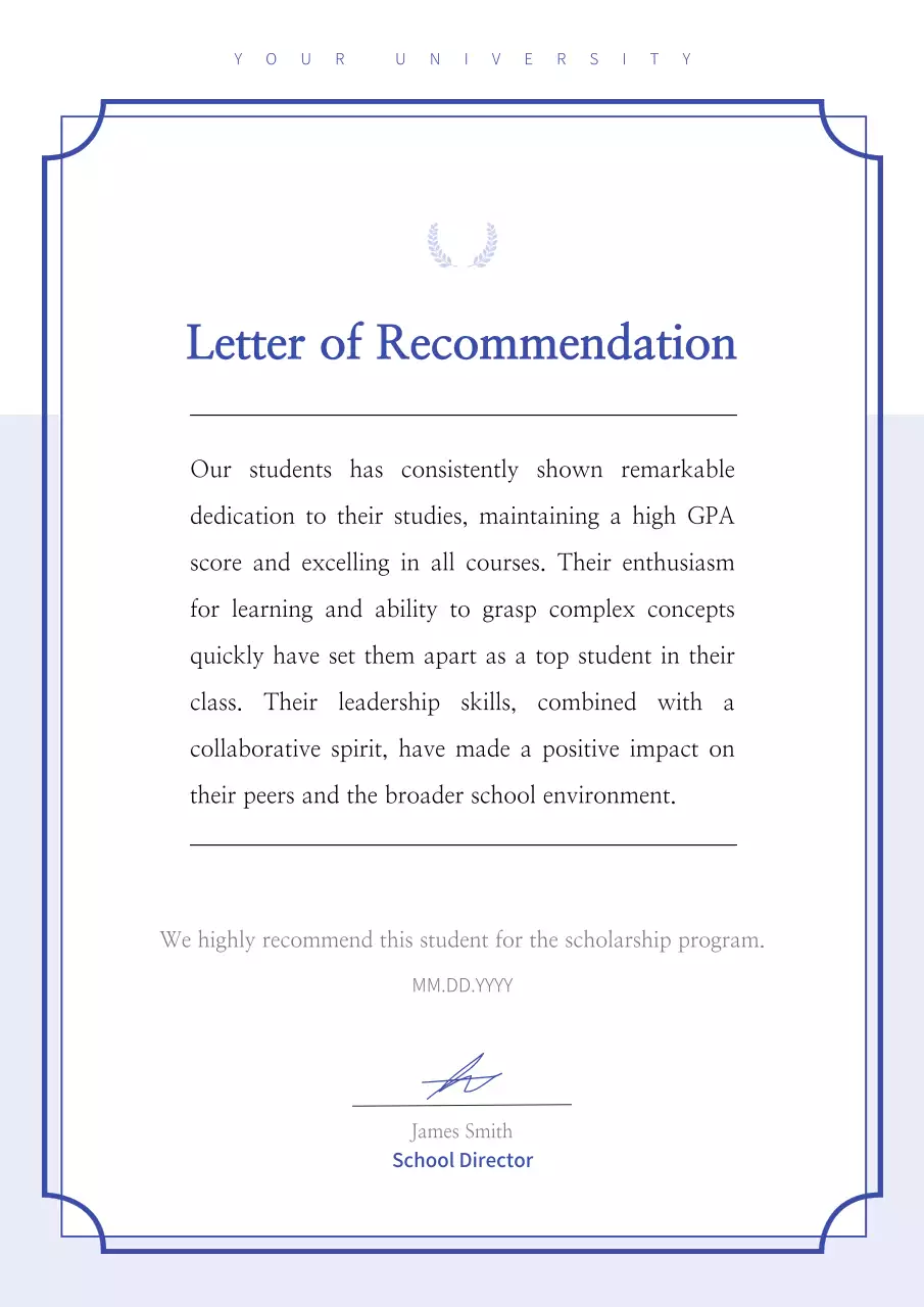 Blue Classic Recommendation Letter