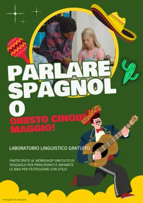 Pubblicità verde e gialla dei workshop in lingua spagnola