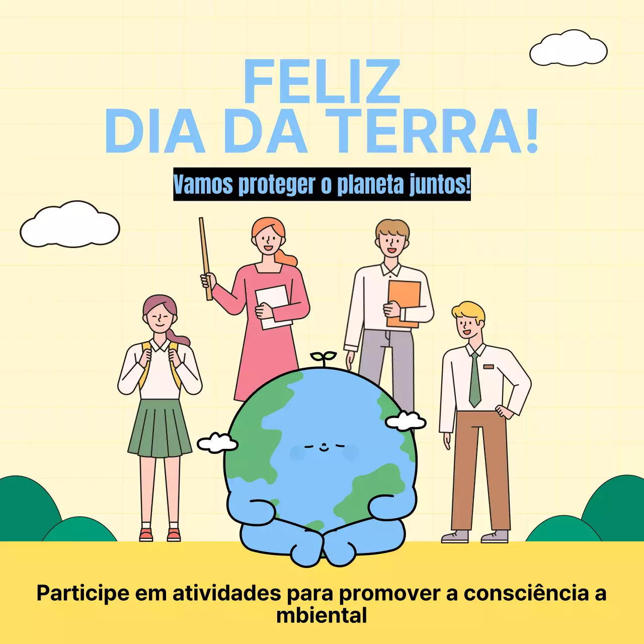 Campanha do Dia da Terra da Escola Moderna Amarela e Azul