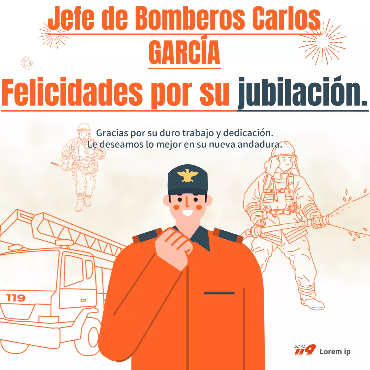 Información básica sobre la celebración de la jubilación de los bomberos de color naranja