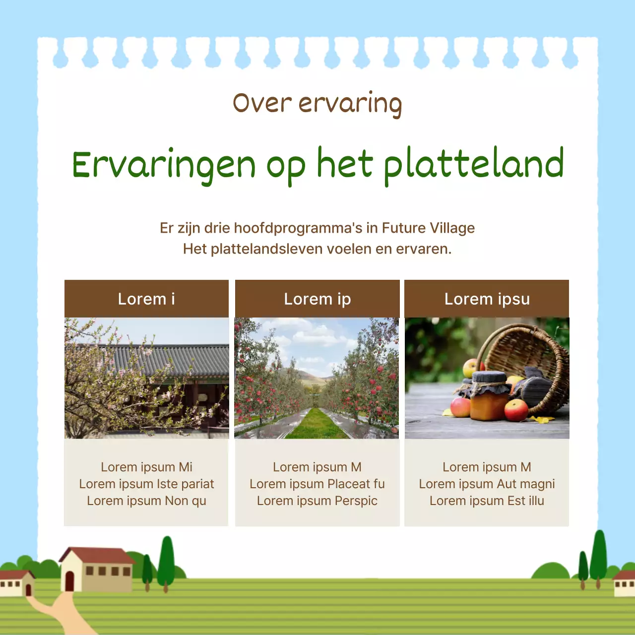 Bevorder eenvoudige landelijke ervaringen in lichtblauw