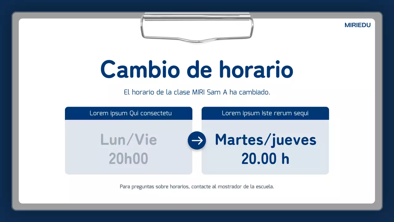 Anuncio escolar sencillo azul marino