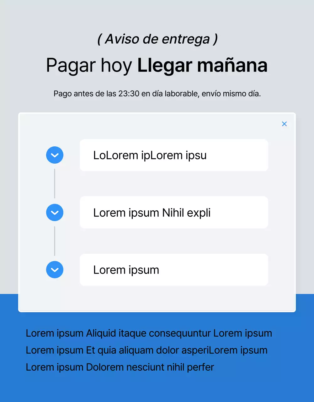 Promover una página móvil de detalles de moda en azul y blanco