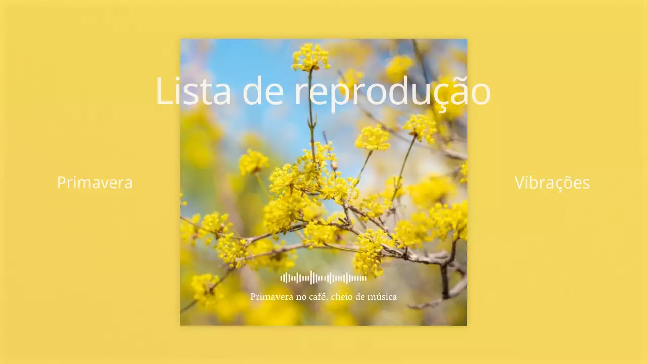Título principal simples em tons de amarelo e cor-de-rosa, com um ambiente primaveril de flores de cerejeira