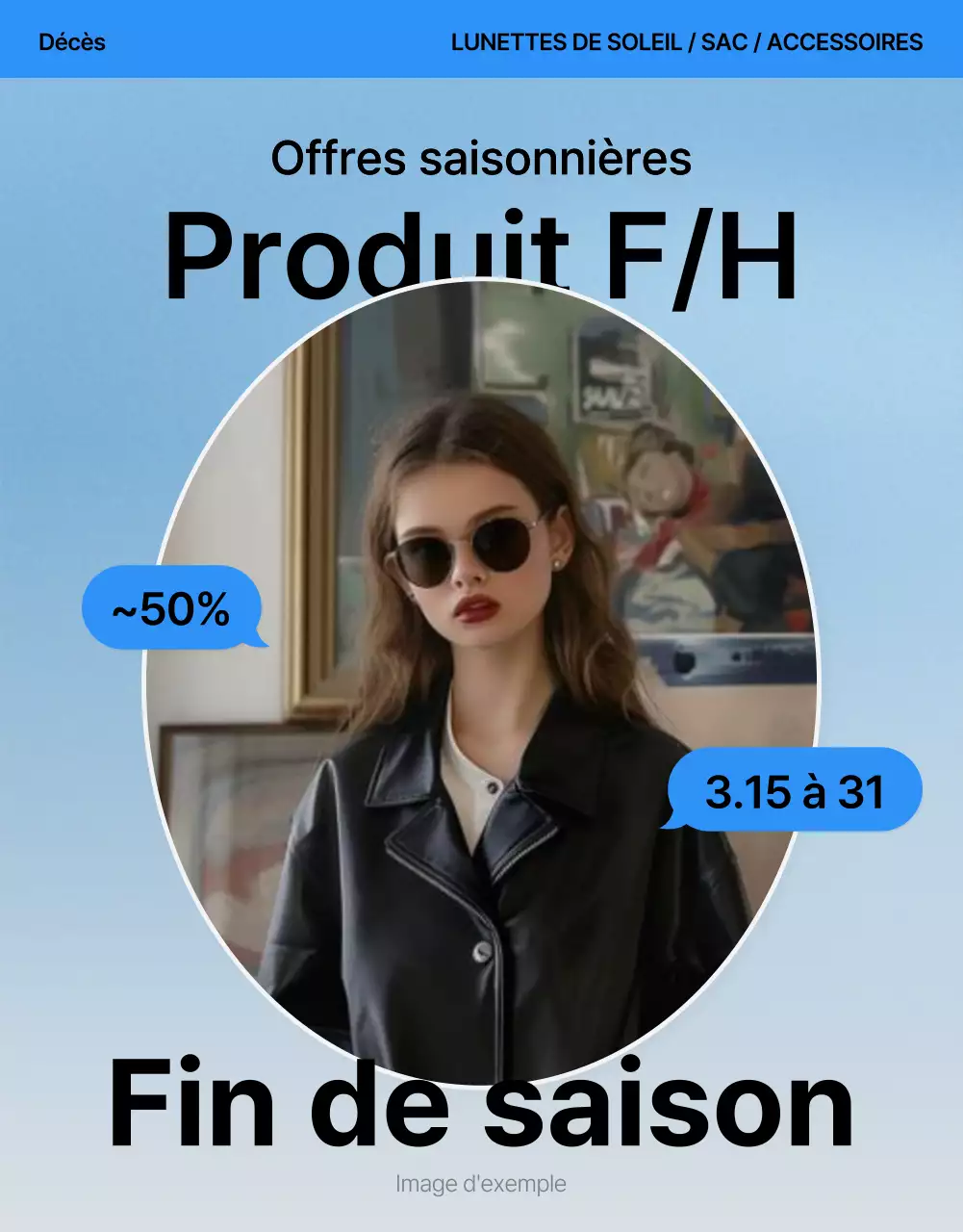 Promouvoir une page de détail mobile de mode bleue et blanche à la mode