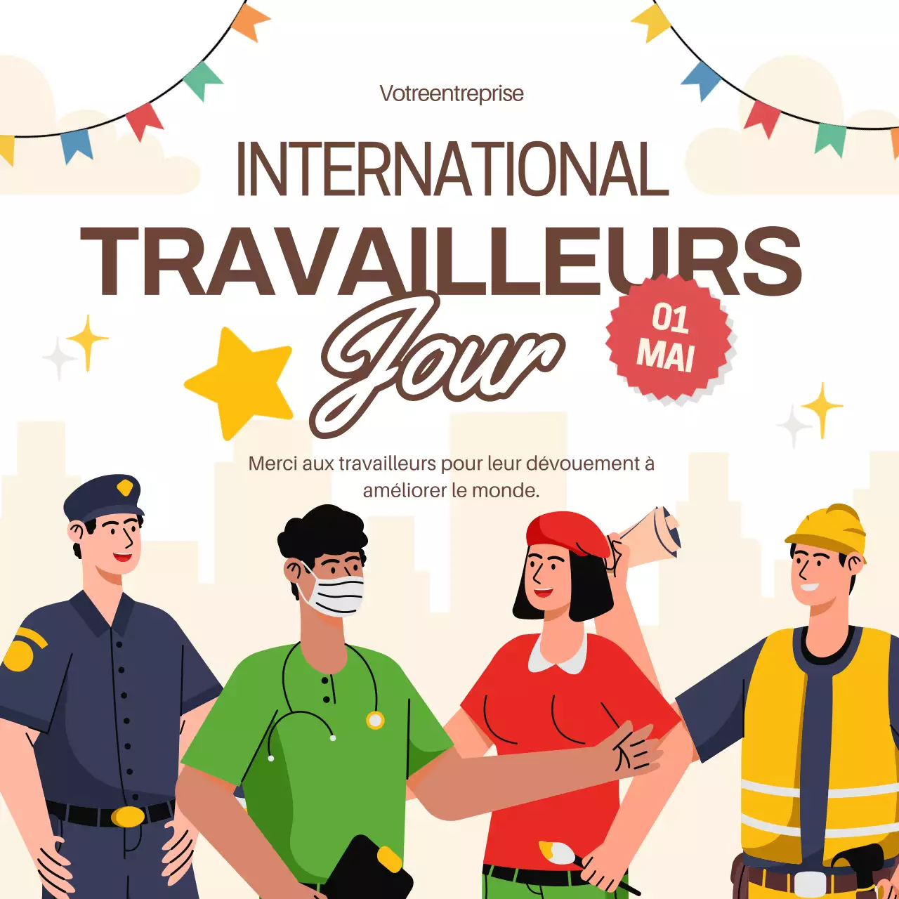 La crème d'orange moderne célèbre la Journée internationale des travailleurs