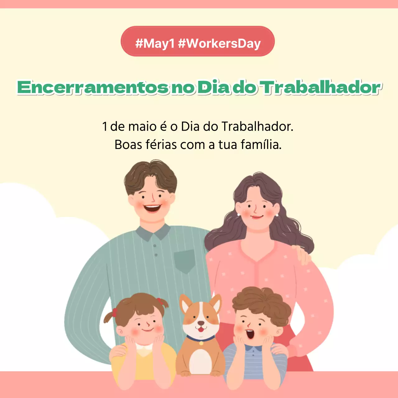 Um simples anúncio cor-de-rosa e amarelo para o Dia do Trabalhador