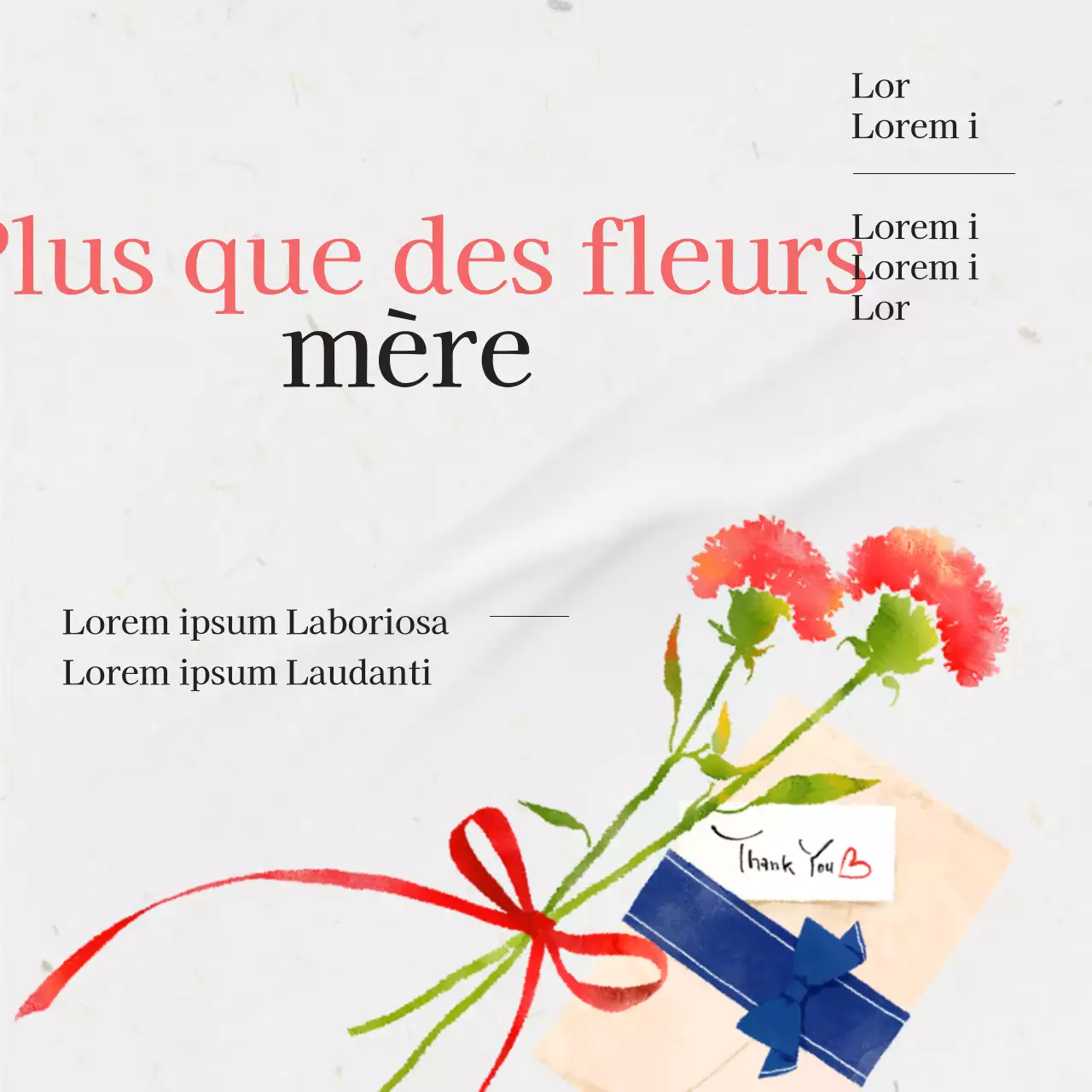 Invitation à la fête des mères avec œillets simples en rouge et beige