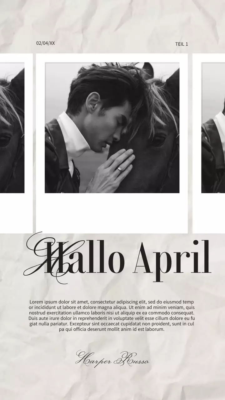 Schwarz-weiße, elegante Fotocollage für die Hello April-Kampagne