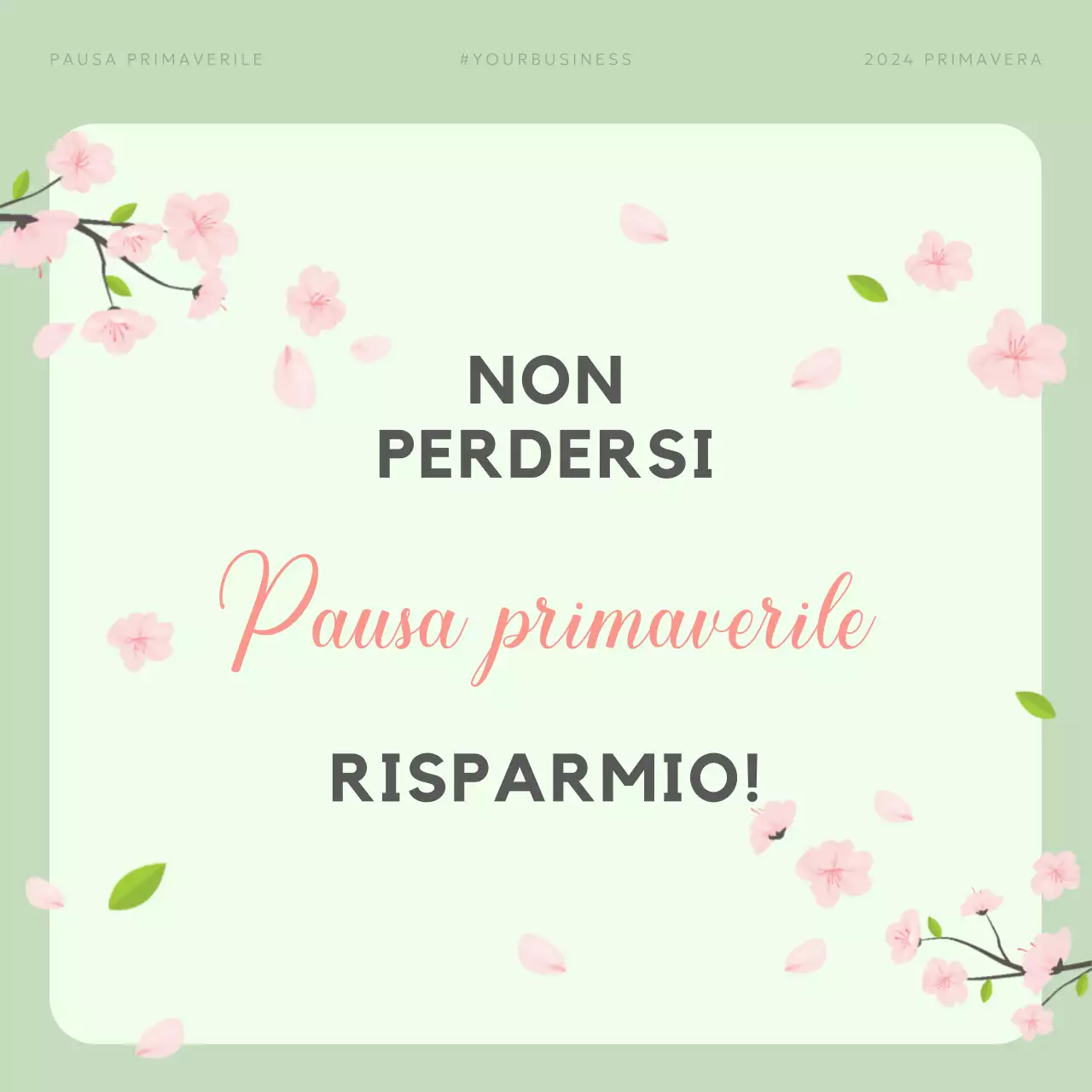 Promozione per la vendita delle vacanze di primavera verde e rosa elegante