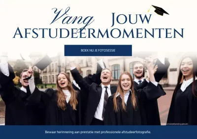Blauw en wit eenvoudige afstudeerviering publiciteit