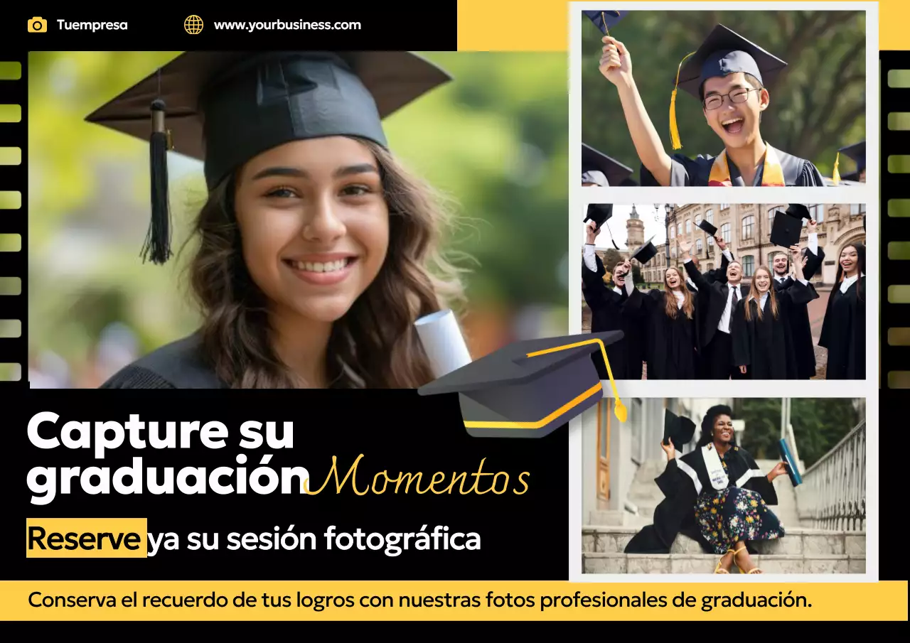 Yellow Black Modern Capture sus momentos de graduación con una sesión fotográfica