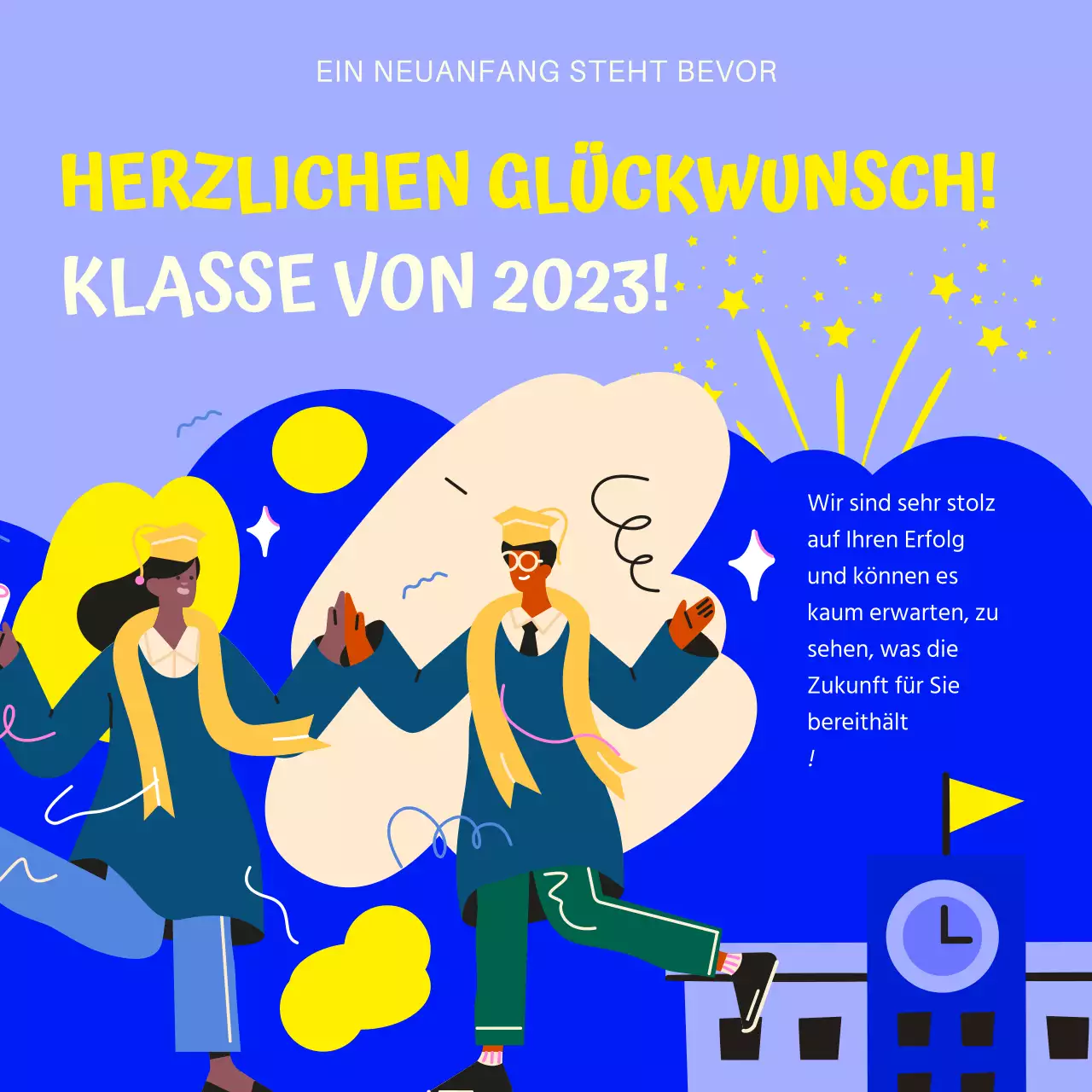 Gelber und blauer moderner Abschlussgruß Werbung