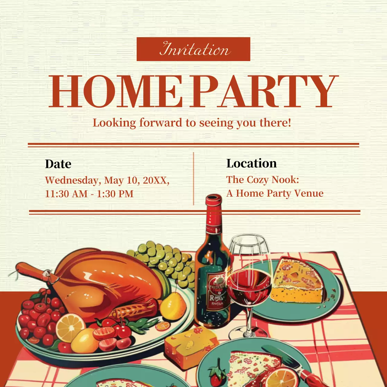 Orange Retro Home Invitation Social Media Post