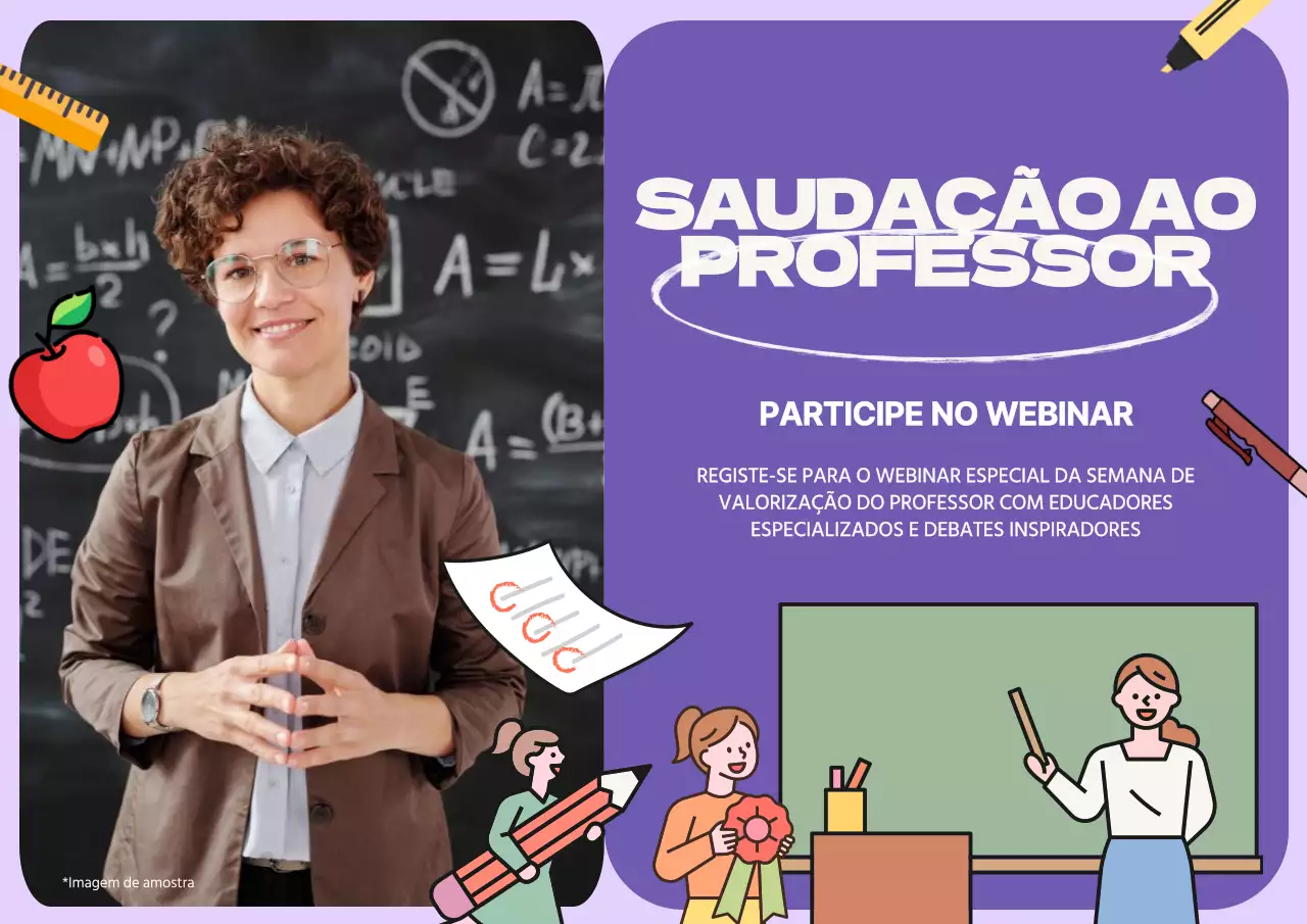Webinar moderno em roxo e branco para publicidade do Dia da Valorização do Professor