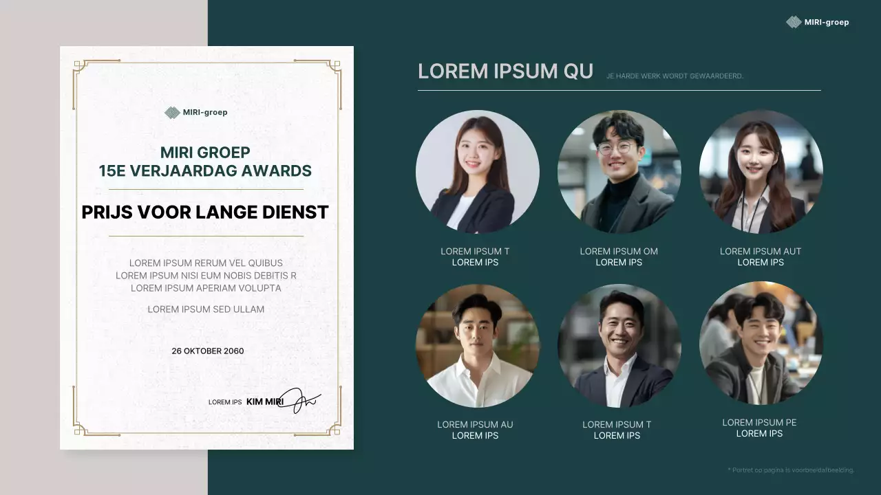 Een eenvoudige jubileumpresentatie in groen en beige