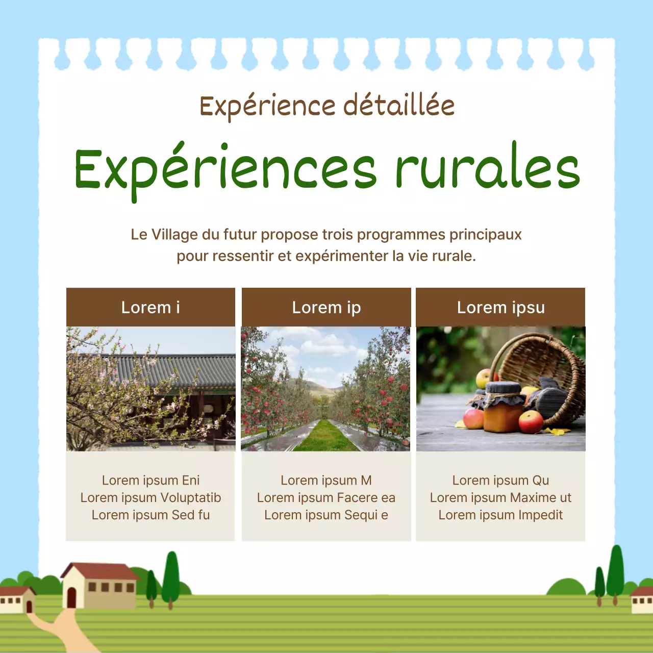 Promouvoir des expériences rurales simples en bleu clair