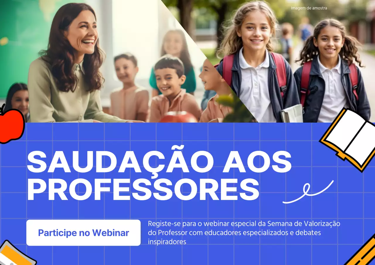 Webinar moderno em azul e branco para publicidade da Semana de Valorização do Professor