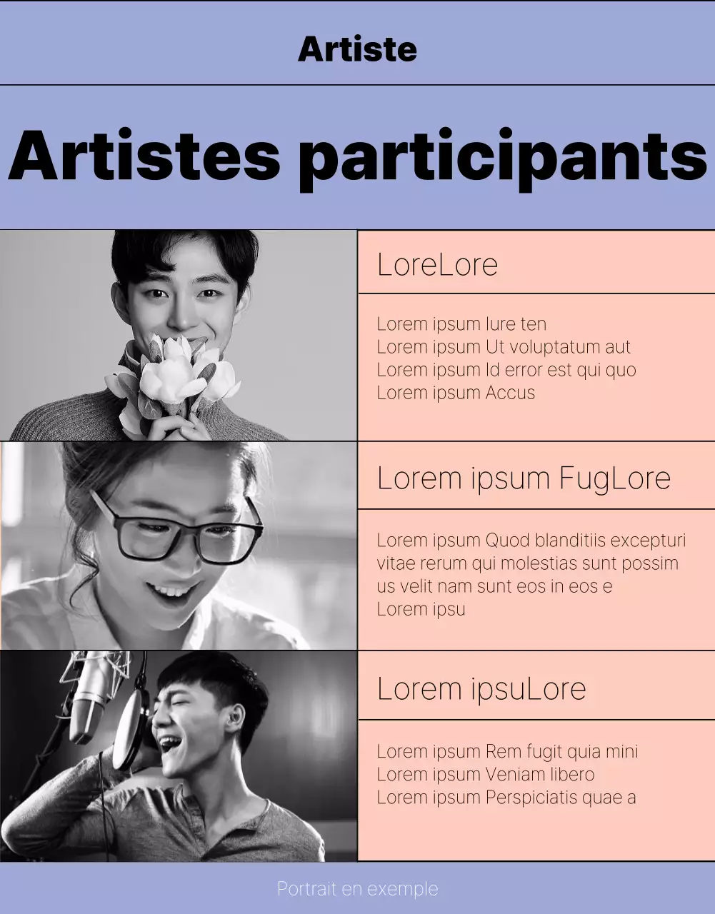 Des informations simples sur le programme en mauve et en rose